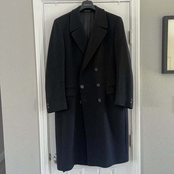 Vintage Givenchy Mens Wool Double Breasted Over Coat Size 42 Navy - Picture 1 of 15